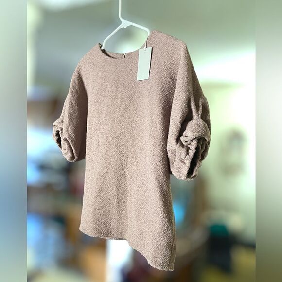 Anthropologie COS Wool Bouclé Top in Mauve With Gathered Cuffs Size 6 - Picture 13 of 16